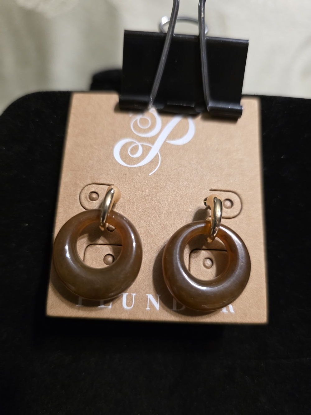 #201 Plunder Brown Resin Donut Earrings with Gold Hoops